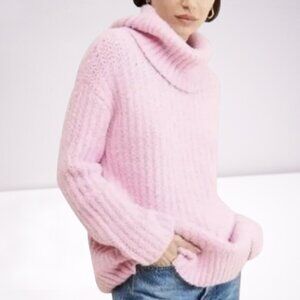 Anthropologie Pilcro Pink Chunky Knit Oversized Cowl Neck Sweater Size XL